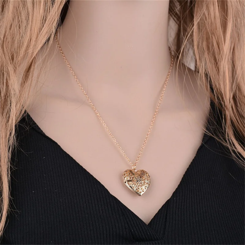 Hollow Heart Shape Pendant Necklace Openable Locket Necklaces Women Jewelry Gift