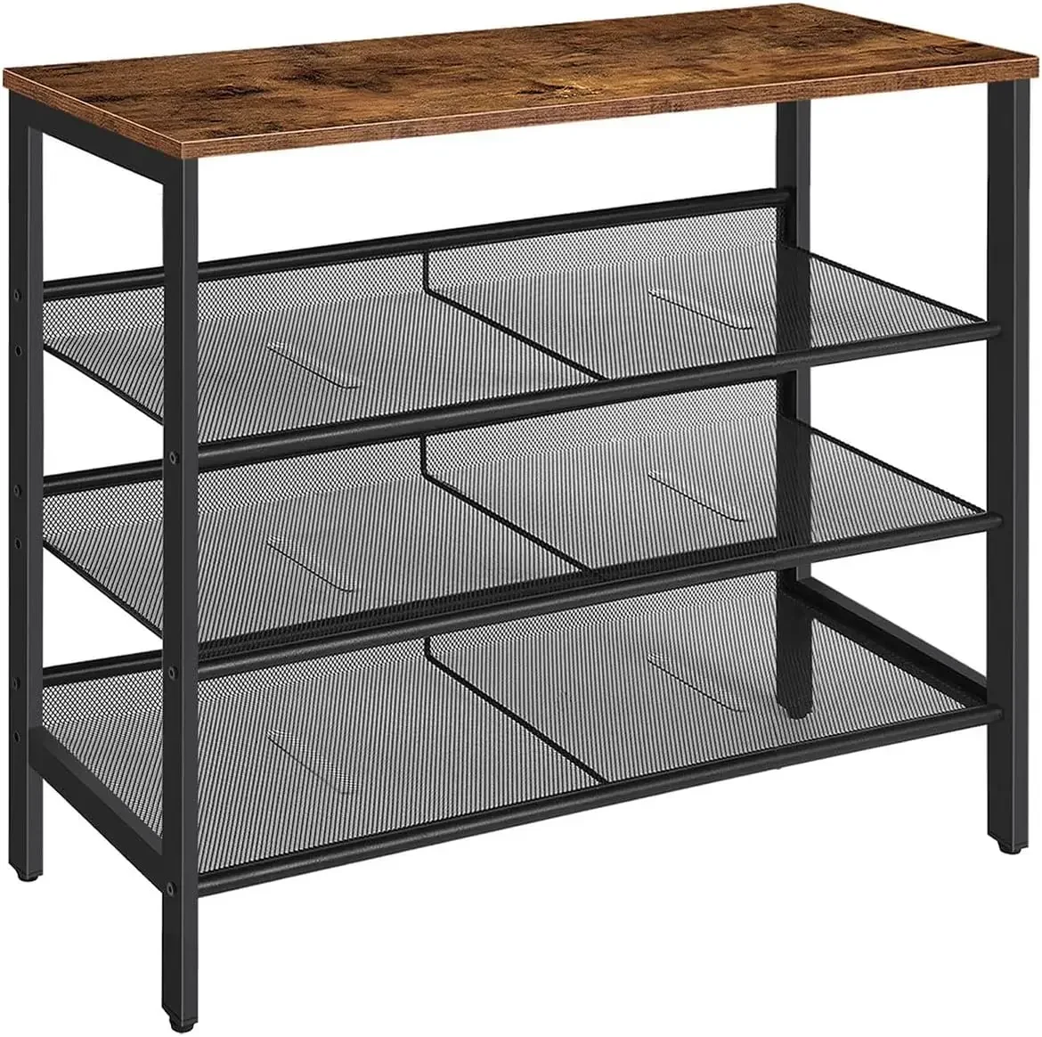 

Industrial Shoe Rack, 4-Tier Shoe Shelf, Storage Organizer Unit with 3 Mesh Shelves, Wood Look Accent Furniture NEW USA