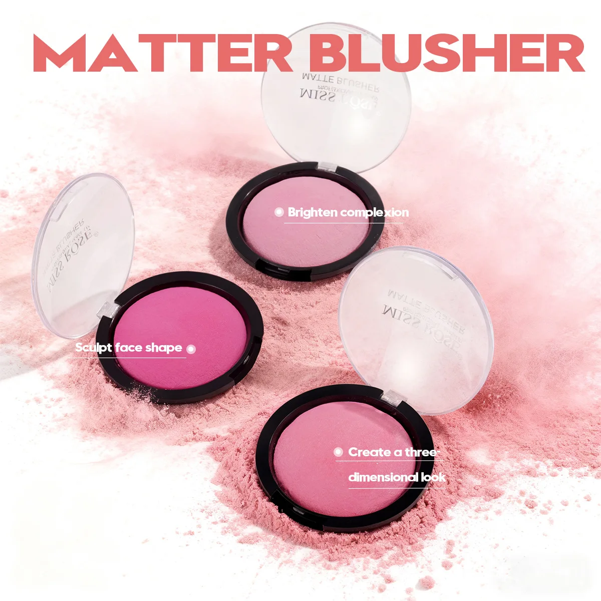 MISS ROSE Embossed Round Blush Palette Smudge Resistant Long Lasting Color Daily Portable Facial Beauty Makeup Cosmetics Tray