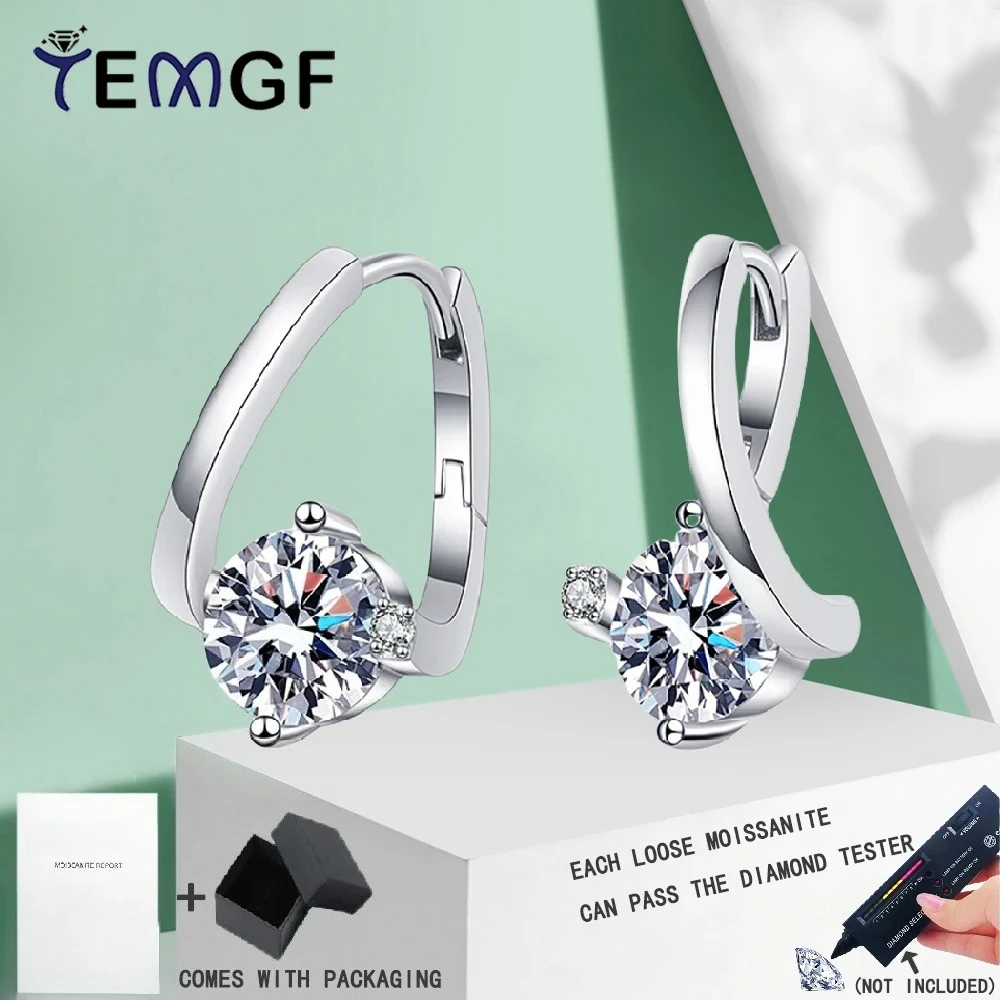 

TEMGF 1 Pair 6.5mm Moissanite/Zircon Ear Studs S925 Sterling Silver V Shape Earrings for Women Commuting Fashion Fine Jewelry