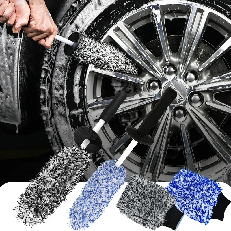 Auto Wassen Microfiber Wielen Borstel Antislip Ultra Zachte Auto Schoonmaak Handschoenen Handt Auto Wiel Spaken Borstels Auto Accessoires