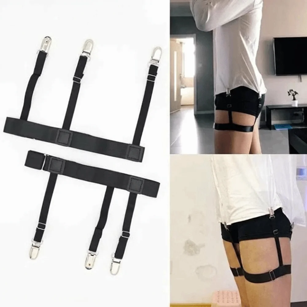 2Pcs Non-Slip Locking Clips Shirt Stays Belt Elastic Strap Adjustable Shirt Holder Stays Keep Shirt Tucked Locking Clamps
