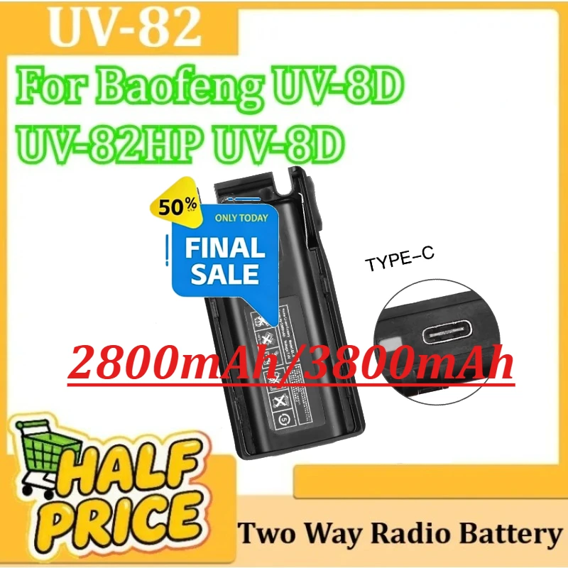 For Baofeng UV-8D UV-82HP UV-8D UV-82WX UV89 Two Way Radio UV-82 Li-ion Battery Type-C Charger BL-8 2800mAh/3800mAh