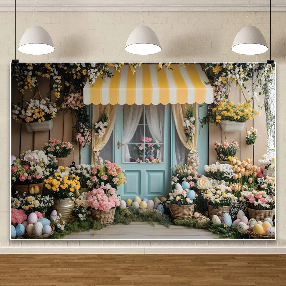 ปาร์ตี้อีสเตอร์ไข่การถ่ายภาพฉากหลังสนามหญ้ากระต่ายสวนสีเหลืองผ้าม่านหน้าต่าง Baby Shower ภาพพื้นหลัง Photo Studio Prop