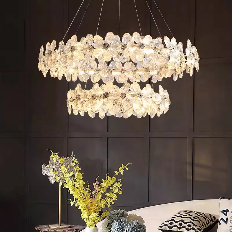 

Cream-style petal chandelier​ for the master bedroom, creating a cozy and romantic​ atmosphere with a high-end​ feel.