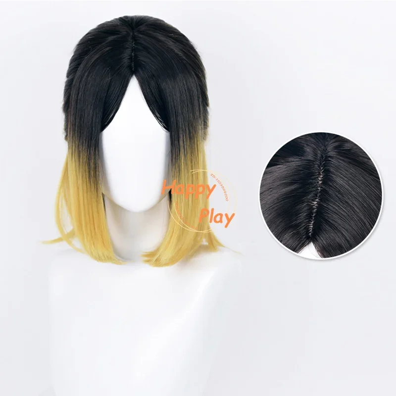 New Styled Anime Kozume Kenma Kozume Wig Short Golden Dyeing Black Hair Tied Up Heat Resistant Synthetic Hair Halloween Party