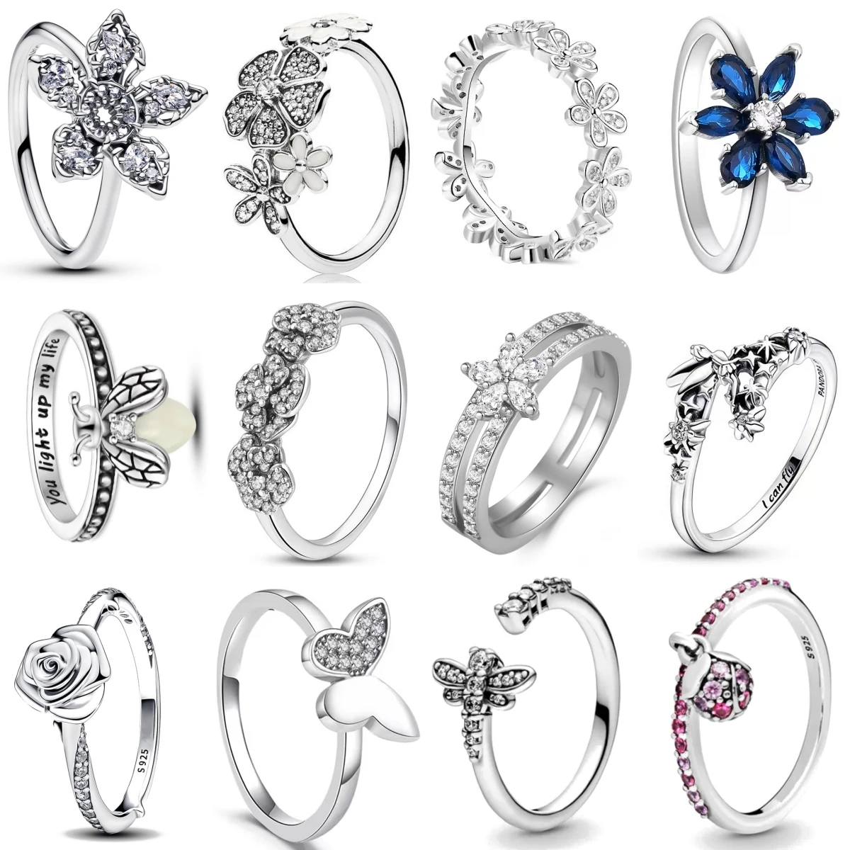 925 أصول الفضة الزهور زهرة الجنية الورد اليراع خاتم الزواج مجموعة للمرأة الفاخرة تيكي مجوهرات حفلة هدية أشياء من 1 يورو