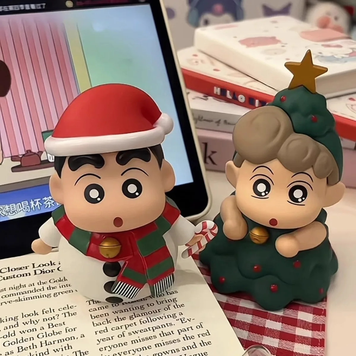 Crayon Shin chan Anime Figures Cartoon Snowman Christmas Tree Cute Doll Desktop Ornaments Doll Christmas Gift for Boy Girl Kid
