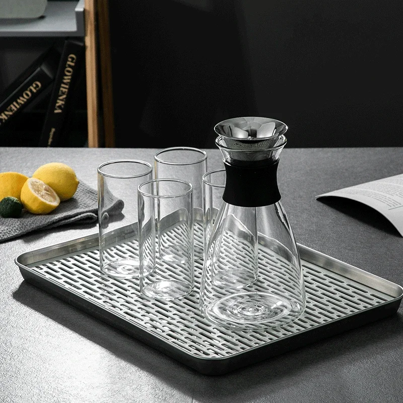 Plateau de vidange creux rectangulaire en acier inoxydable, plaque à thé chinoise, filtre à huile, tasse, casserole de stockage des aliments, outils de cérémonie, 304