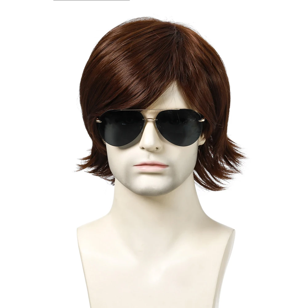 10 Inch Synthetic Wigs For Man Dark Brown Short Curly Hair Cosplay Wig For Halloween Costume Party Festival Performance