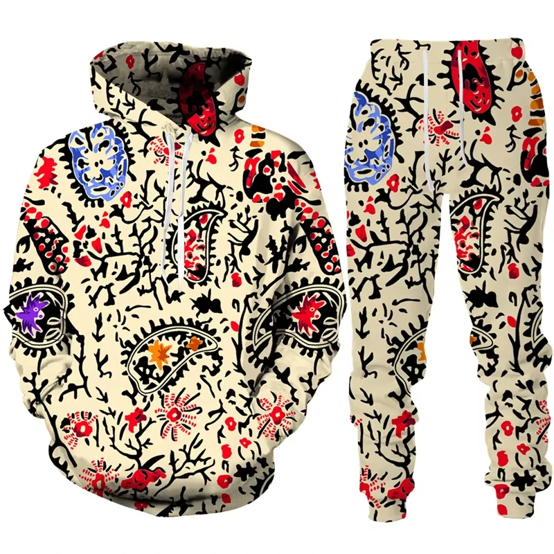 Colorful Cashew Flower Tracksuit Men/Women 2 Piece Set Paisley 3D Print Hoodie+Pants Suit Fashion Kids Clothing 2Pcs Suit