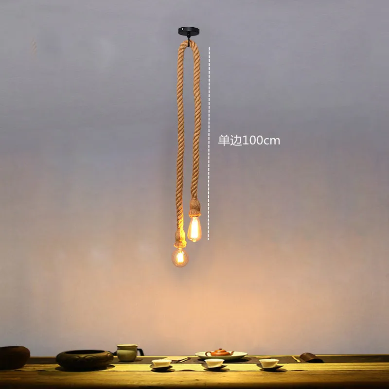 Retro Vintage Hemp Rope Pendant Light American Industrial Hanging Lamps Creative Loft Country Style Ceiling Lamps E27 Edison LED