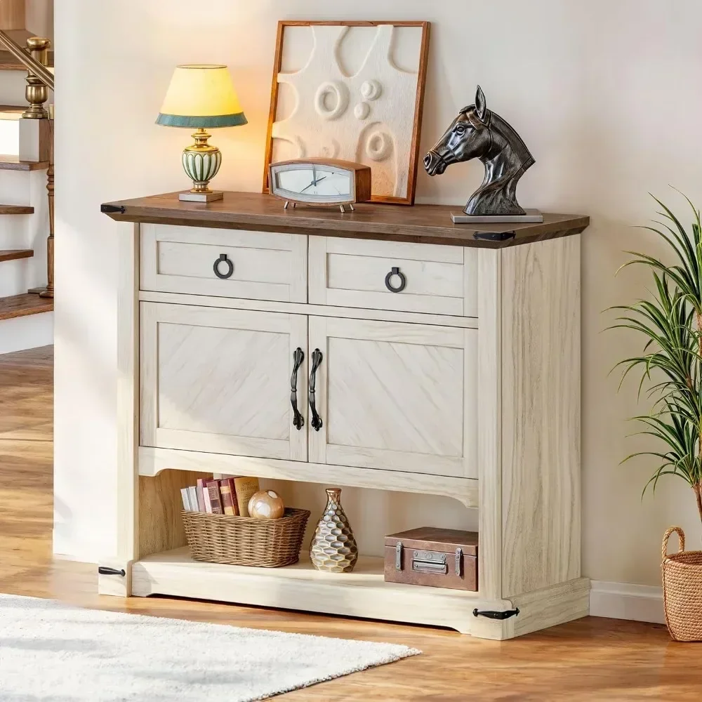 Farmhouse console table with 2 doors and 2 drawer cabinets,coffee bar,table with storage rack,sofa table, buffet cutlery cabinet