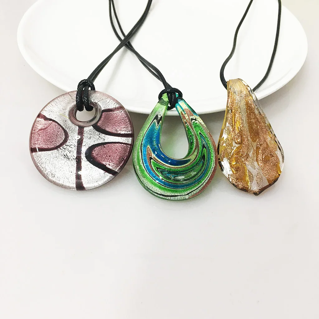 3PCS Glass Murano Lampwork Pendant Necklace For Women Mix Colors Chinese Style Different Shape  Jewelry Gift