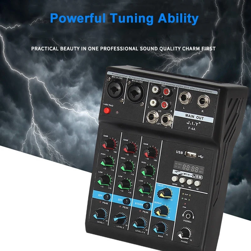 4 - Way Mixer Audio Professional Sound With Card Effects Processor Pro Equipment Mixing Console Usb Portable Video Consumer