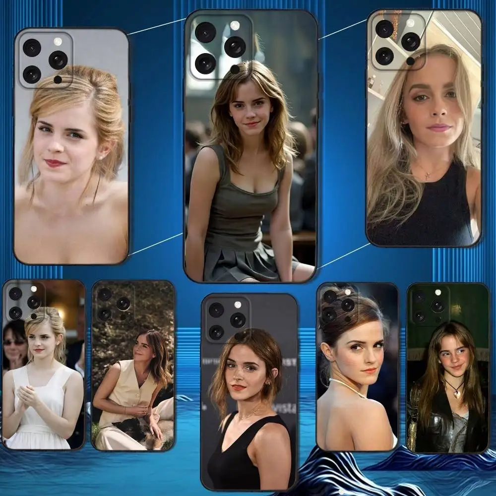 حافظة هاتف الممثلة E-Emma W-Watson لهاتف iPhone 16,15,14,13,12,11 Plus، Pro Max، XS، X، XR، SE، Mini، 8، 7، غطاء أسود من السيليكون الناعم