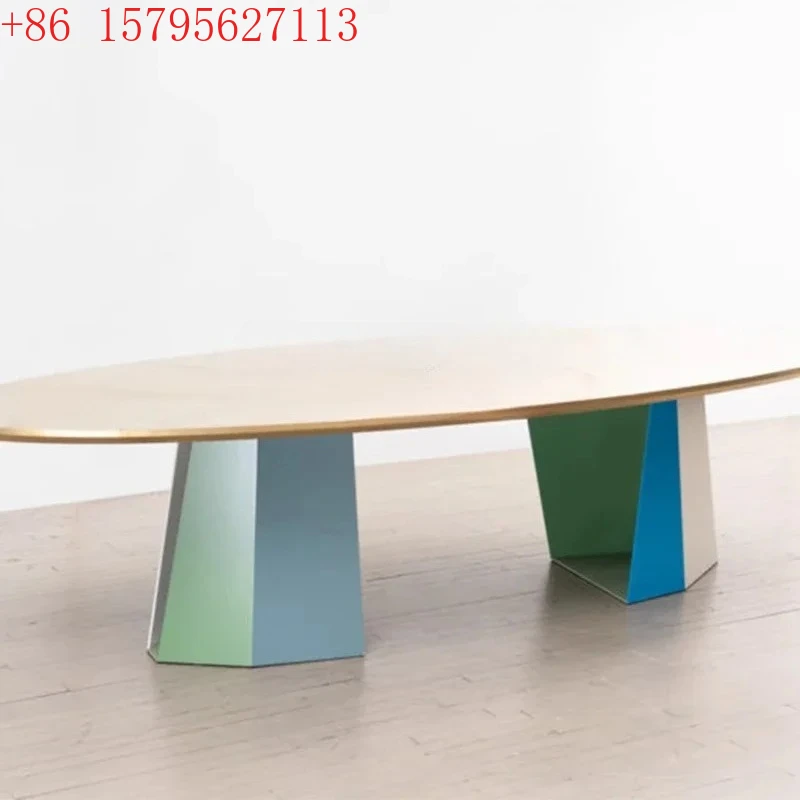 

02Modern simple solid wood oval dining table color rhombus fashion personalized home