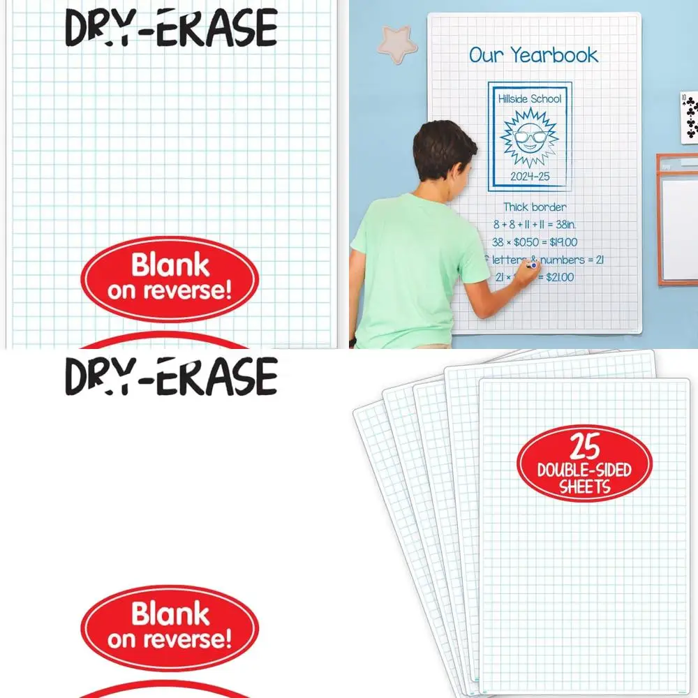 لوحات ملصقات للمسح الجاف بشبكة واحدة مزدوجة الجوانب، مقاس 23 × 36 بوصة، عبوة من 25 قطعة