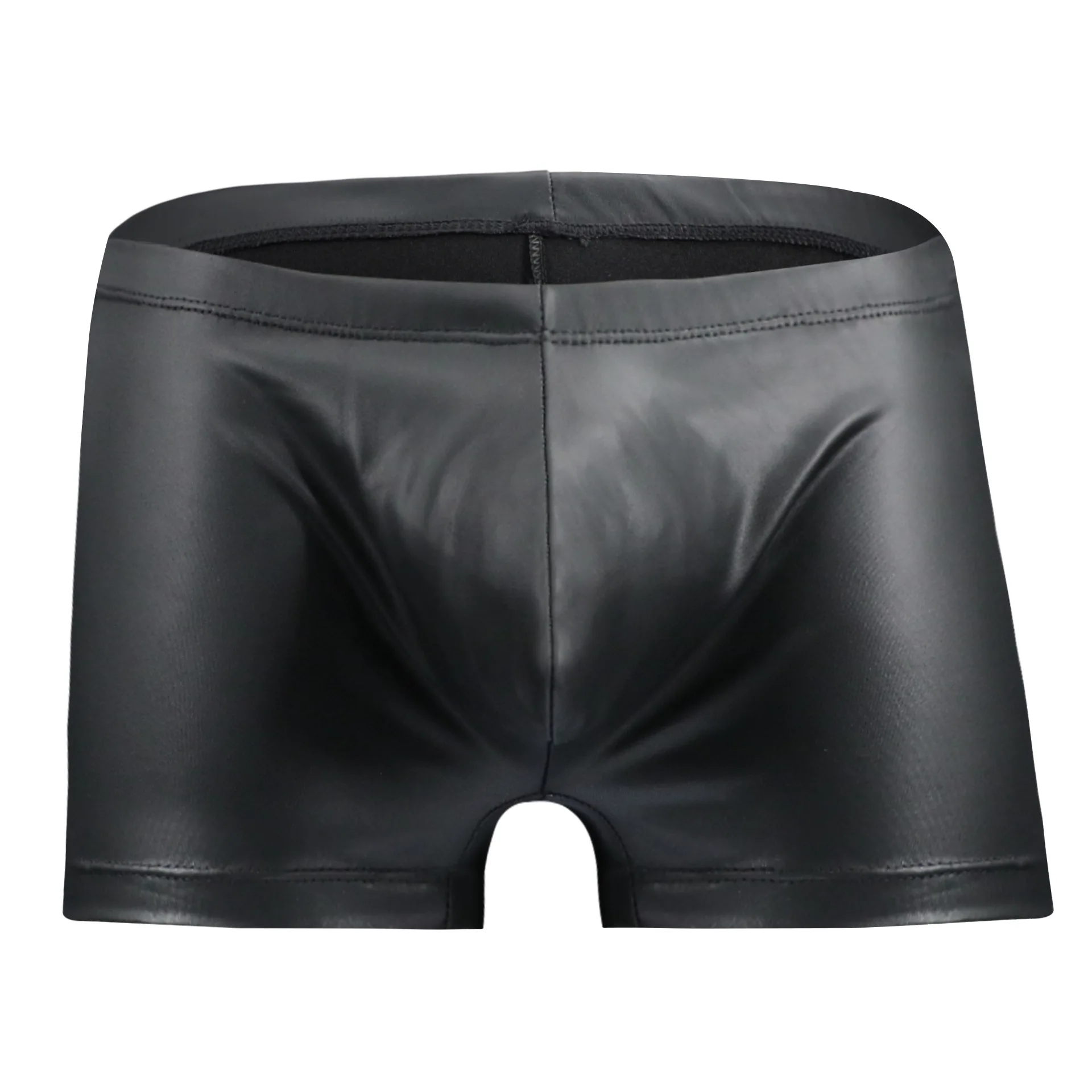 

Men's Faux Leather Boxer Briefs, Sexy Low-Rise Underwear with Large Pouch boxy trunks