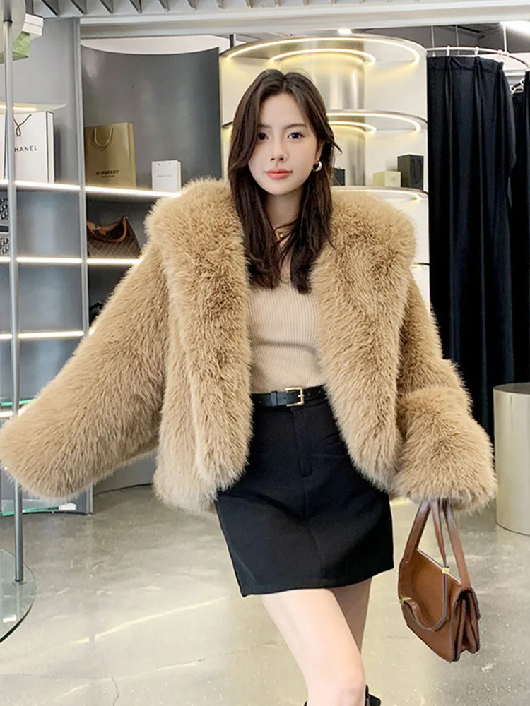 ZADORIN High Street Oversized Batwing Sleeve Hood Faux Fox Fur Coat Winter Women Fluffy Jacket Ladies Jackets Odzież dla kobiet