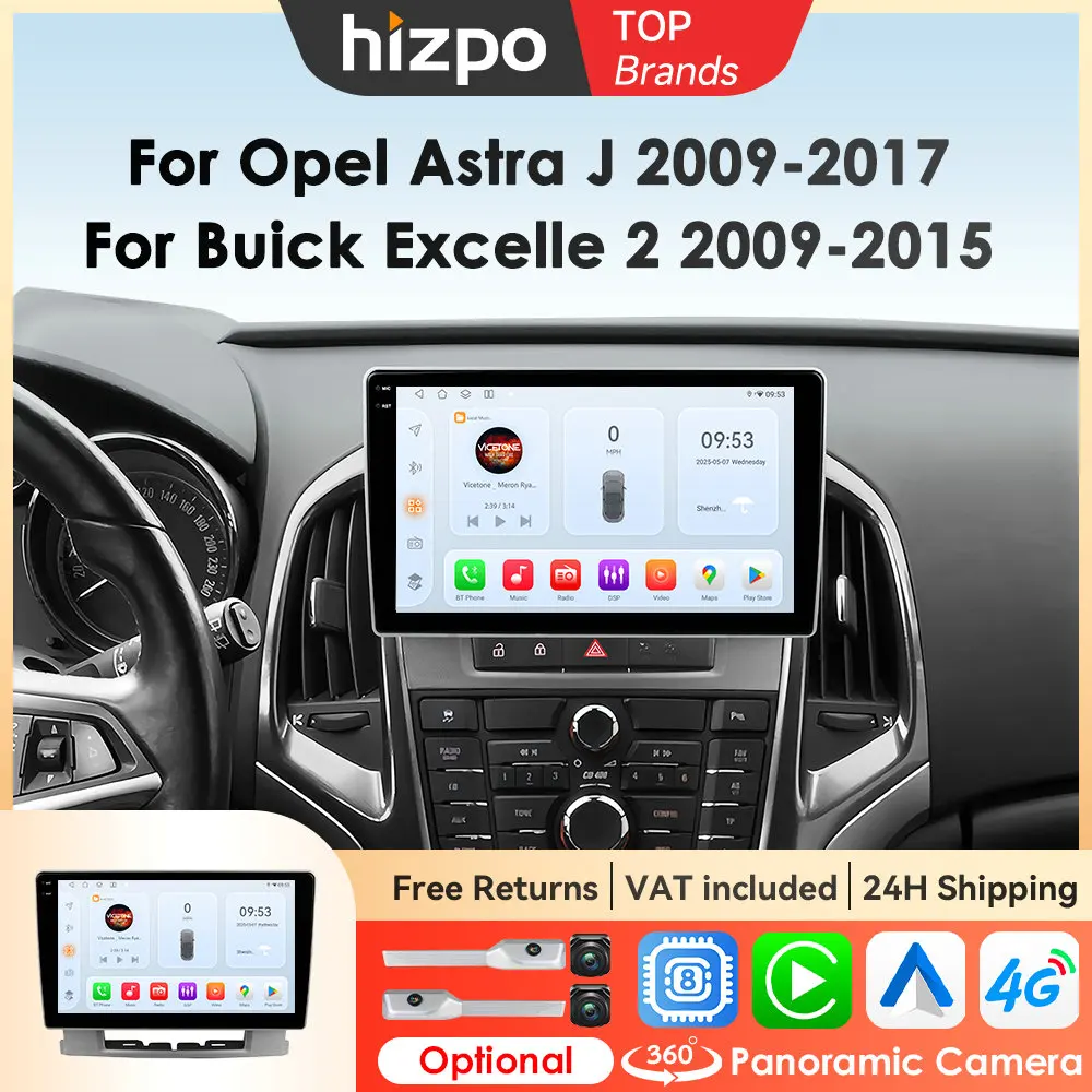 Hizpo Android 14 Octa Core Für Opel Astra J 2009-2017 Buick Excelle 2 2009-2015 Auto Stereo Carplay Wifi GPS 4G DSP Radio 9 Zoll