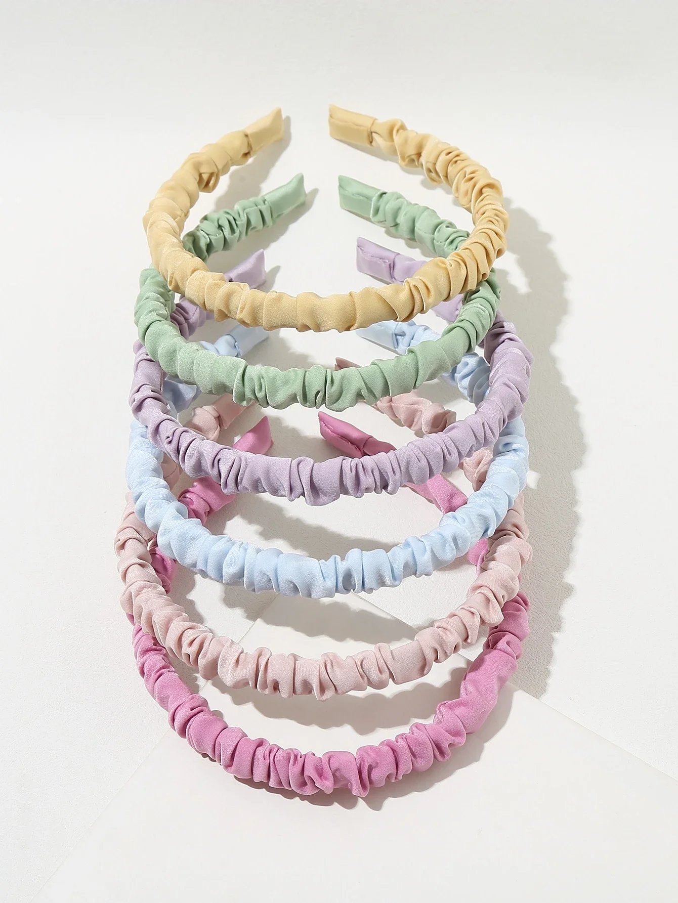 

6 шт. тонких атласных плиссированных повязок на голову конфетных цветов для женщин, аксессуары для волос