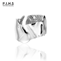 F.I.N.S Original Glossy Fold S925 Sterling Silver Gold Open Rings Women Wide Smooth Adjustable Finger Fashion Fine Jewelry Gifts