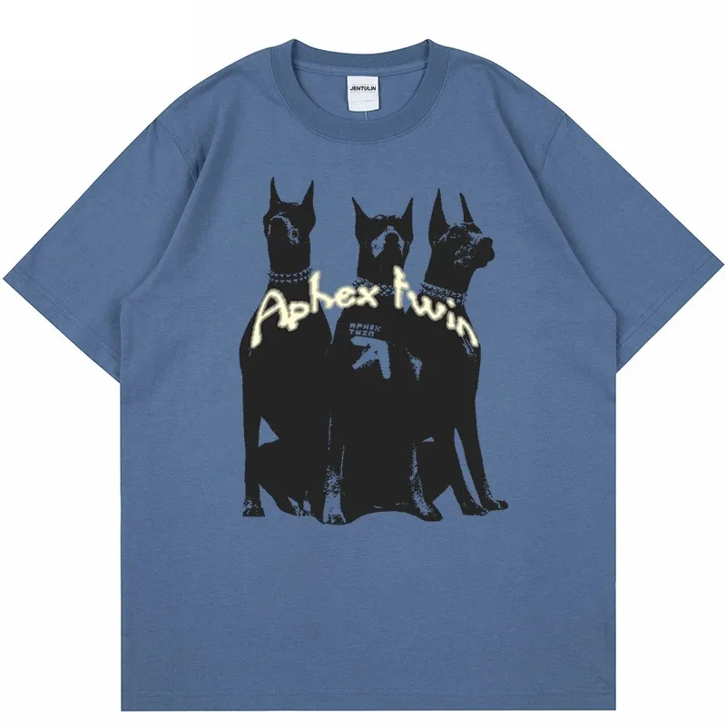 Harajuku 2024 Punk Men's Tshirt Summer Dog Letter Funny Graphic Aphex Twin Aesthetic Print Clothing Cotton Loose Tops Gothic Tee