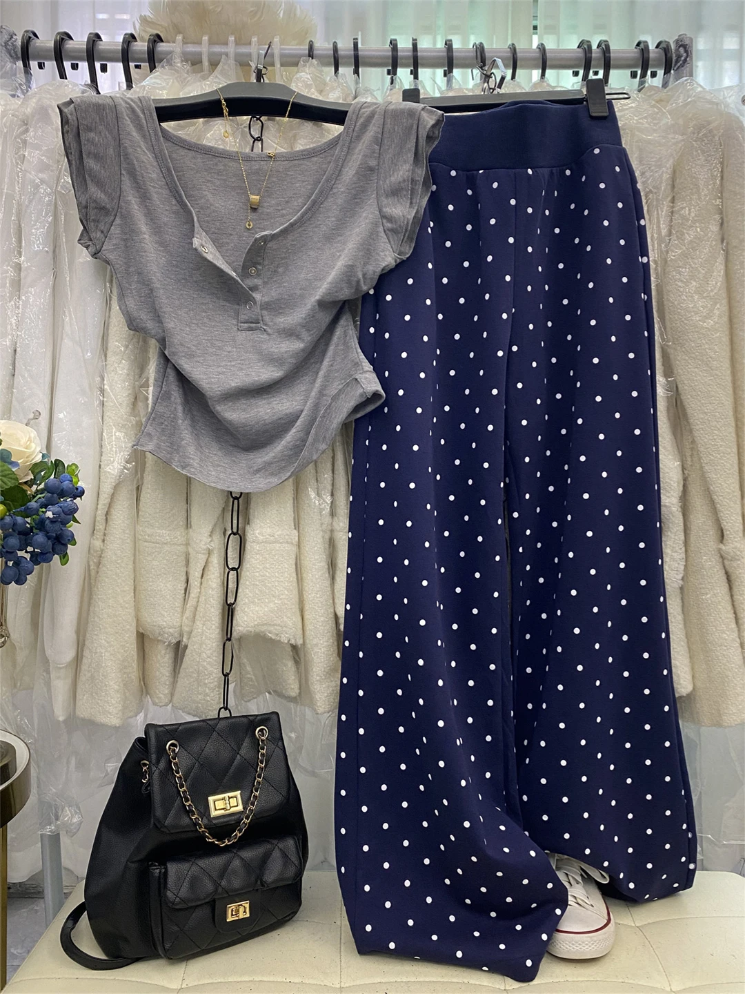 

Elegant U-Neck Sleeveless Top And High Waist Pants Fashionable Polka Dot Print Two-Piece Set for Women Summer Casual Wear
