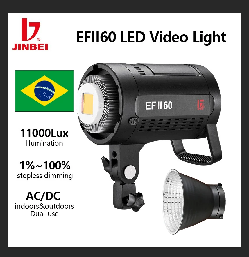 JINBEI EFII60 LED Video Light 5500K Photography Lighting CRI96 Continuous Output Lights for Youtube Tiktok Video Recording