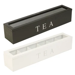 Natural Wood Tea Storage Box, 5 Compartments Organizer for Tea Bags, Dried Flowers, Sugar - Perfect Home Decor Gift for Tea Love