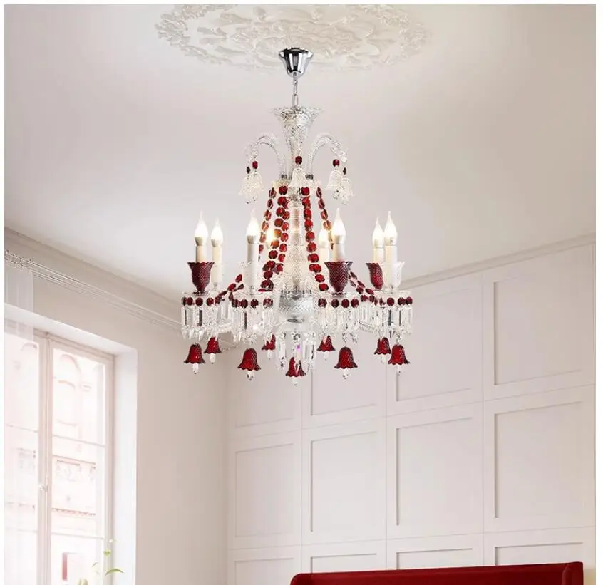 Modern Crystal Chandelier Clear Red Color D65cm H72cm Candle Lamp Living Room Bedroom Dining K9 Light  Lighting Fixture