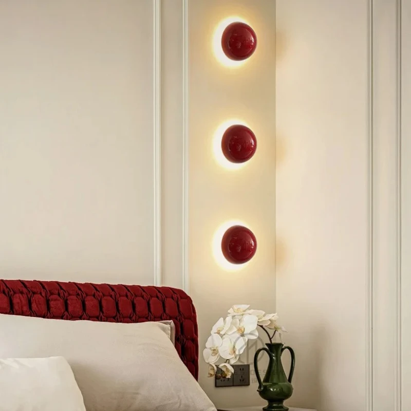 

Red Round Modern Metal LED Wall Lamp Designer Cream Decorative Light Bedroom Living Room Corridor Ceiling Lamp