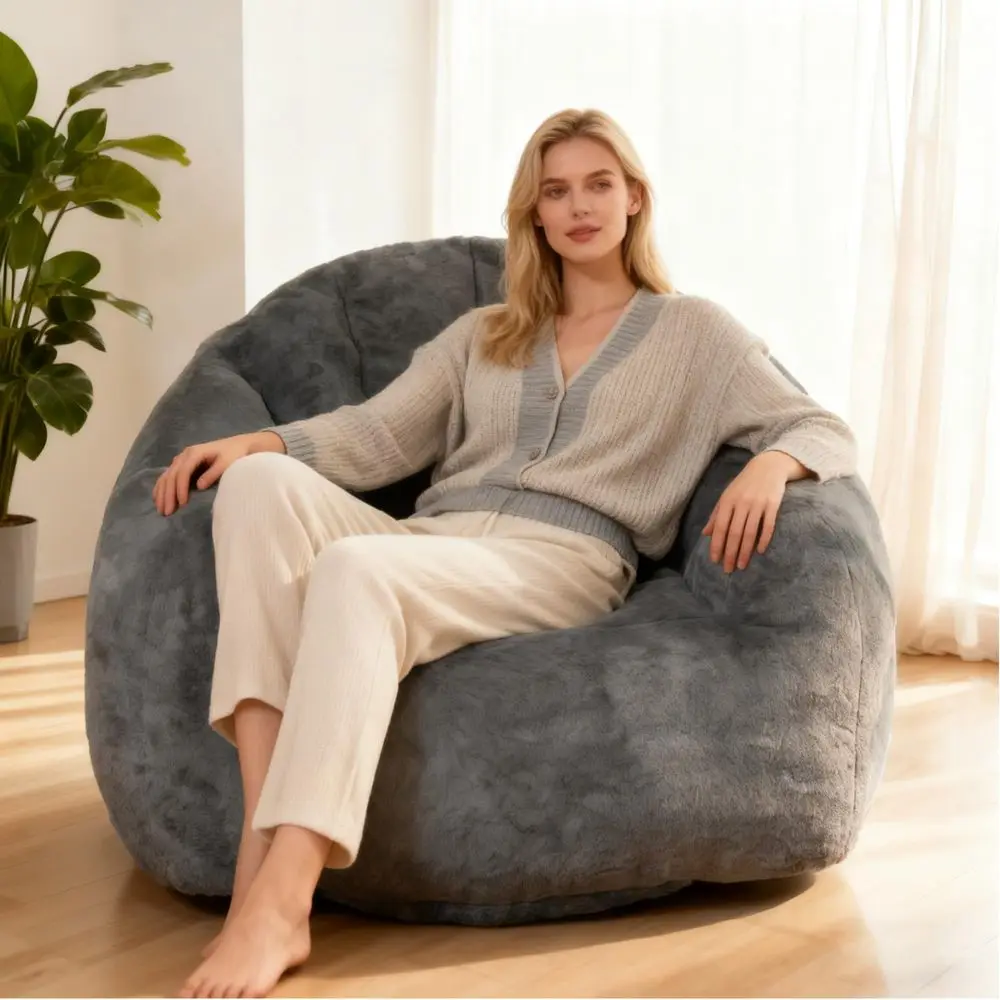 Shell Bean Bag Chair for Adults, Faux Fur ShellShaped Floor Sofa with HighDensity Memory Foam, Comfy Aesthetic Lounge Chair for