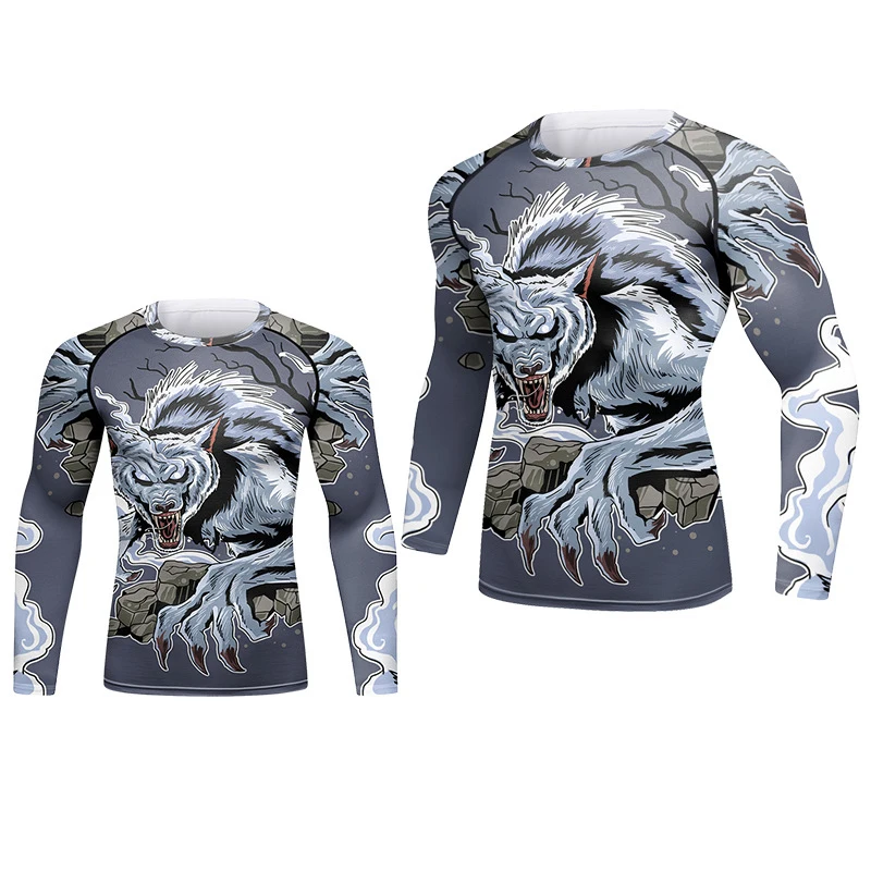 MMA BJJ Rashguard t-shirty Rash Guard Fitness dres koszulki bokserskie Muay Thai kompresja mężczyźni MMA Kickboxing strój sportowy 07