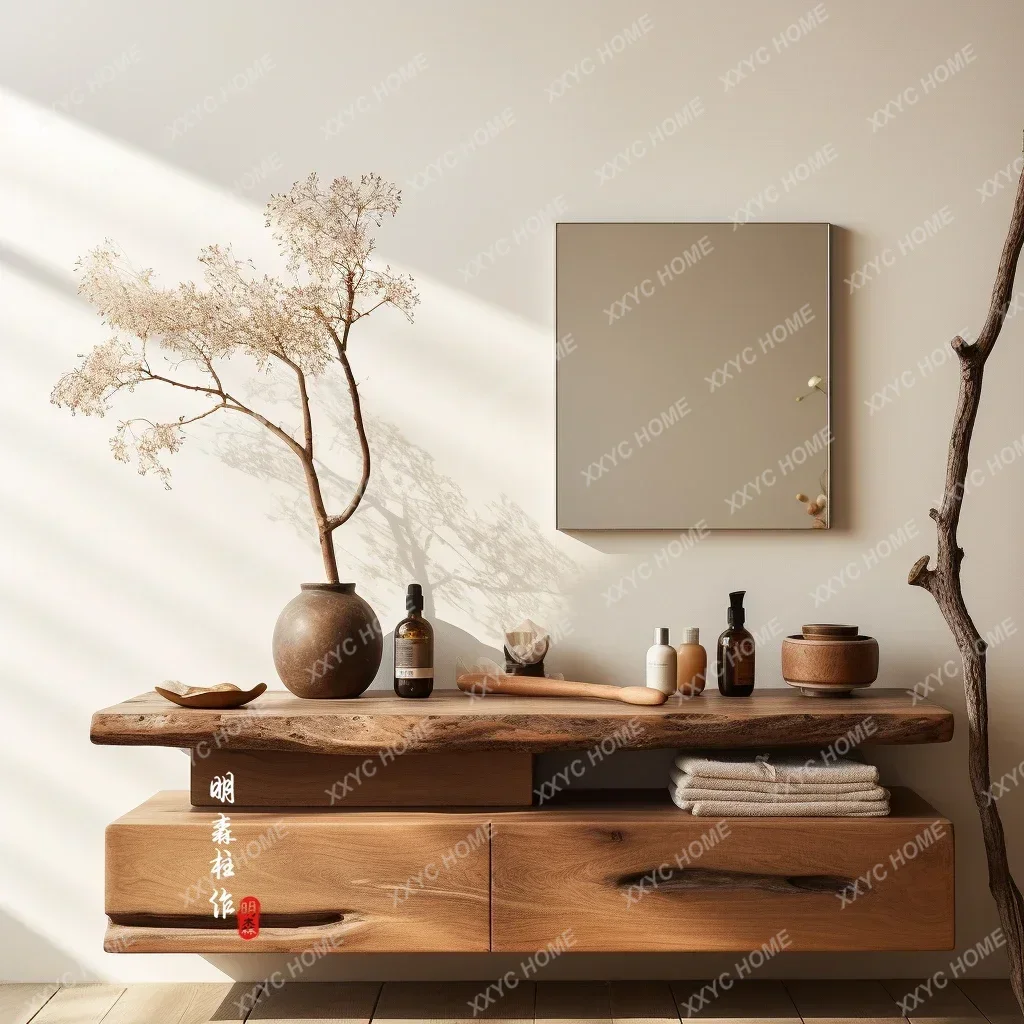 Log dresser solid wood makeup table natural shaped wood Chinese style bedroom furniture