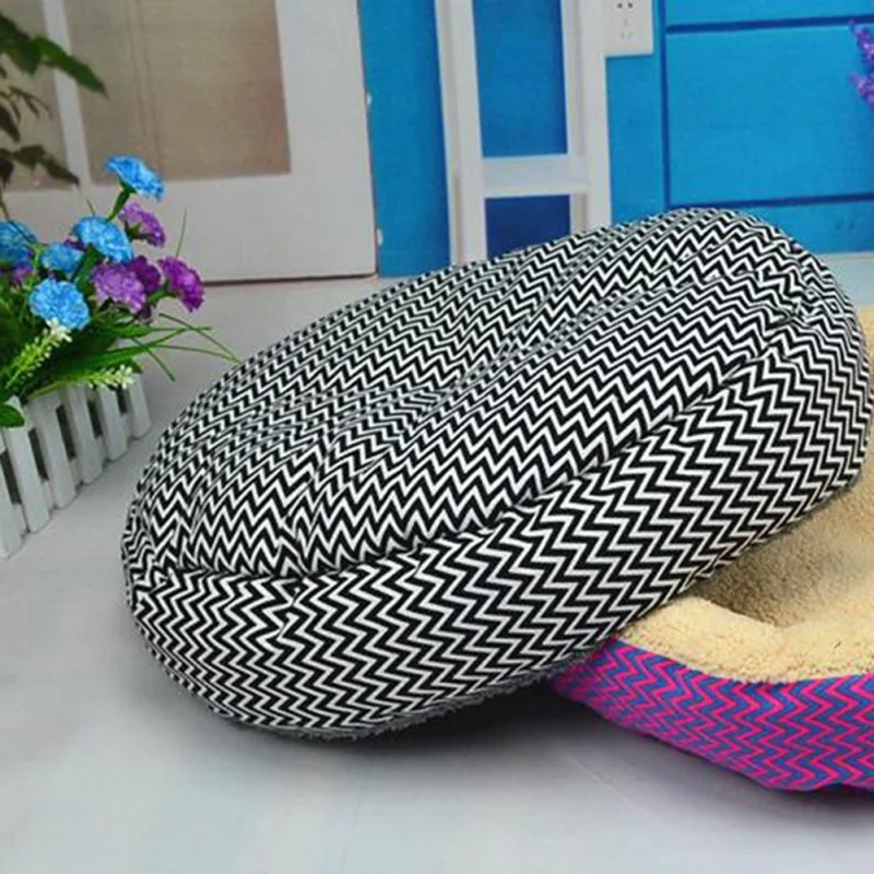 Large Round warm Dog Bed house canvas stripe Cushion Cat Sleeping Mat Pet Bed Sofa Mats Velvet Dog Beds Breathable Pet Mat Pad