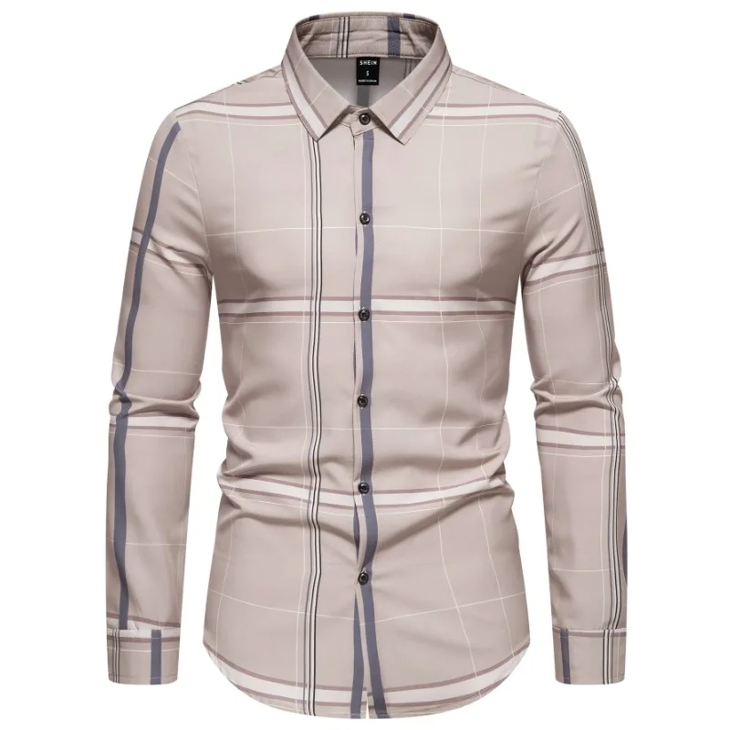 Men's Long-sleeved Shirt Fashion Vertical Striped Lapel POLO Shirt Casual Single-breasted Top Shirt for Men