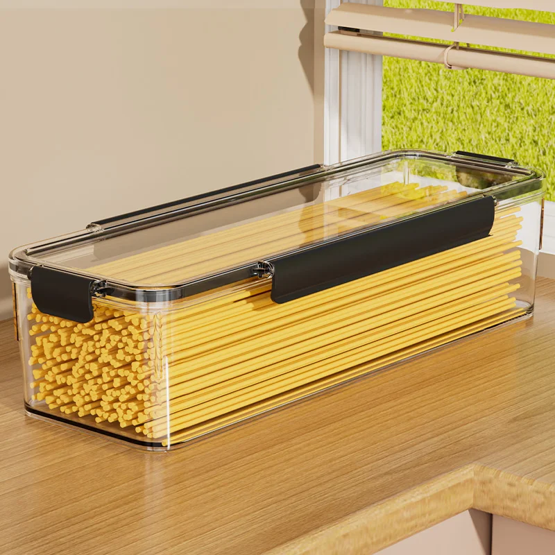 

Plastic food-grade rectangular noodle and grain storage containers for kitchen moisture-proof sealing design
