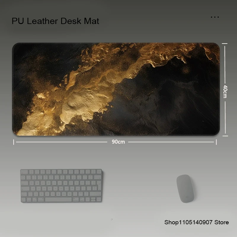 Artistic Marble Gold Vein Large PU Leather Desk Mat | XXL Minimalist Gaming Mouse Pad for Dorm Office, Luxury Aesthetic Decor