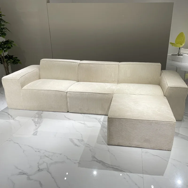 

-Roll Compression Sofa Set Modern Tofu Block Corduroy Sofa Full Sponge Compression Modular Sofa