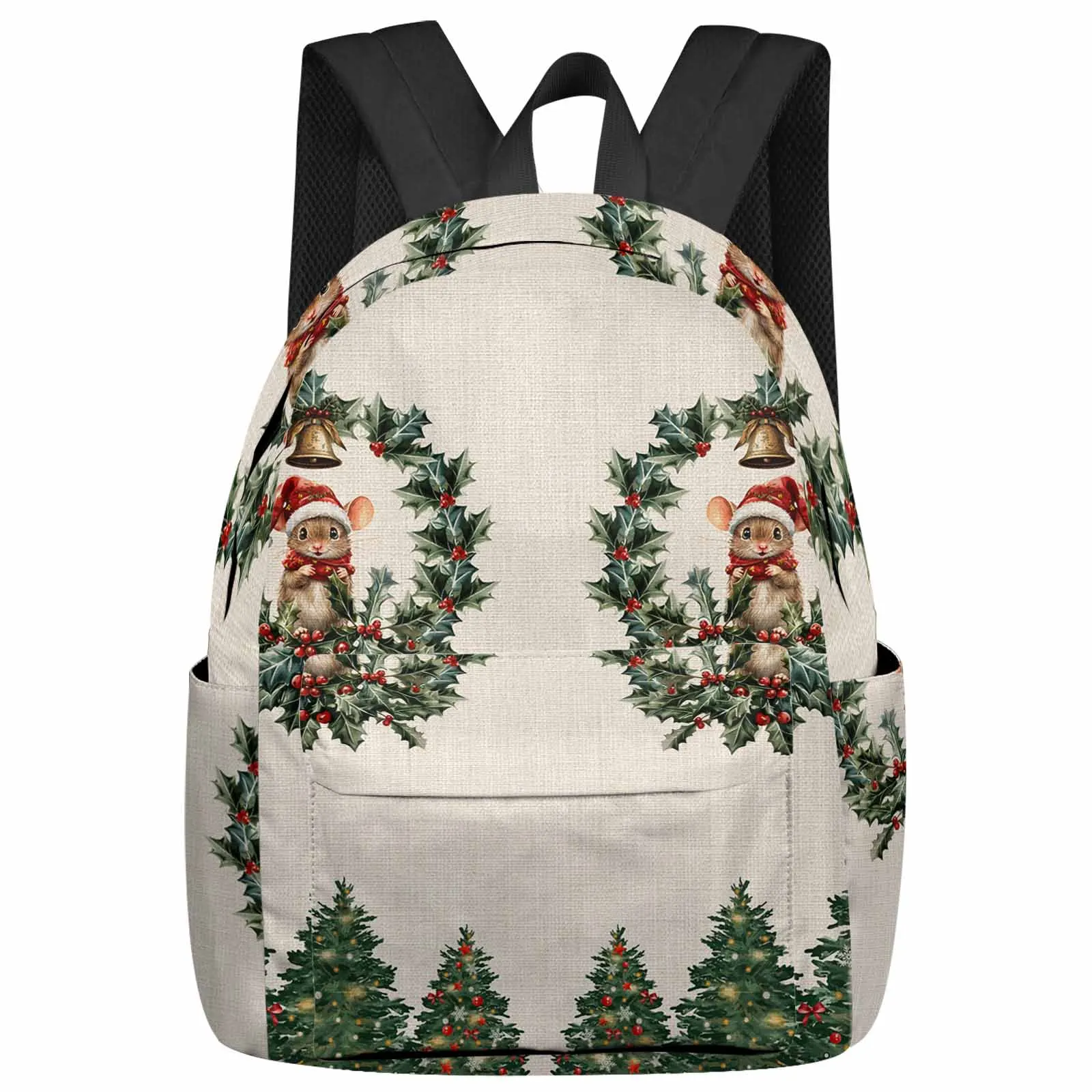 Christmas Tree Animal Beige Background Backpacks Custom Student School Bags Laptop Backpack Men Women Female Travel Mochila