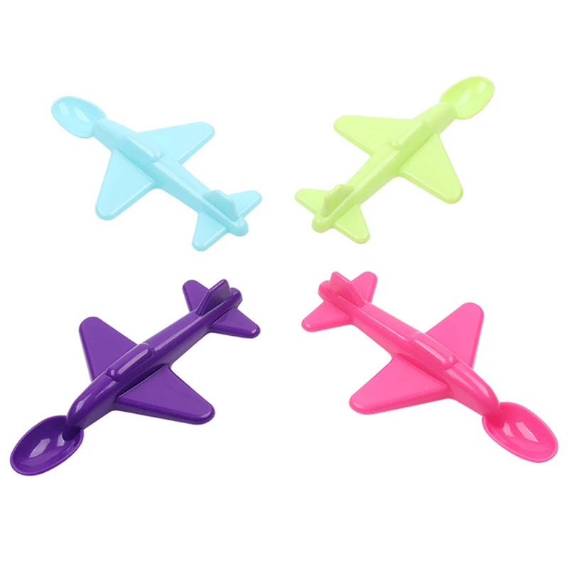 {CC44} Fashion Baby Training Spoon Airplane Shape Easy To Grip Comfortable Hand Children Long Handle Soup Spoon Tableware