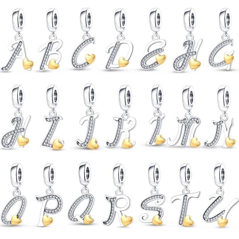 100% 925 Sterling Silver English 26 Letters A-Z Zircon Charm Heart Crown For 3MM Original Bracelet Jewelry DIY You Want Hot Sale