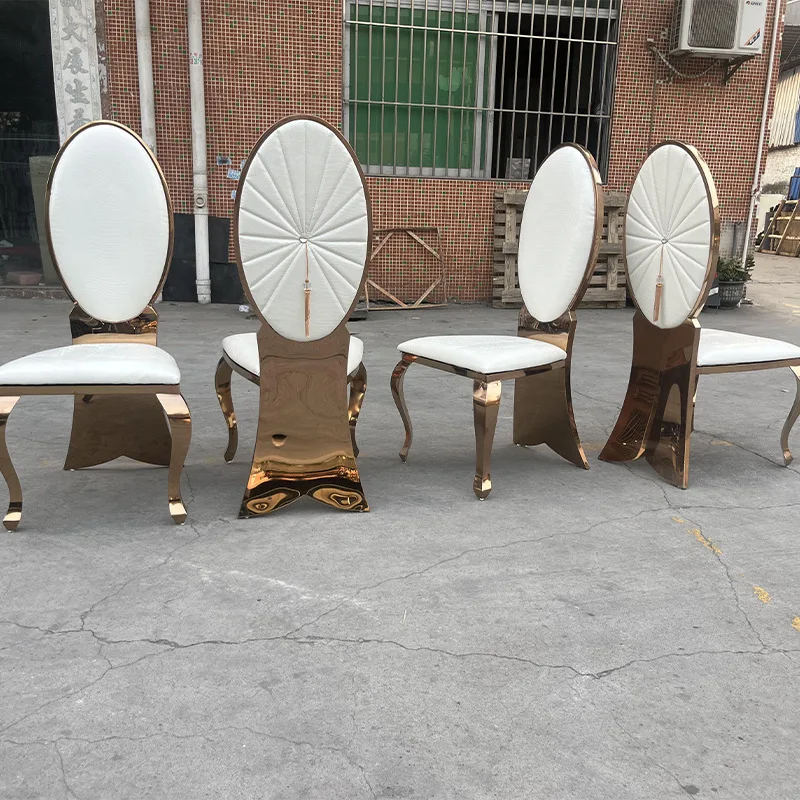 Hotel Golden Dining Chair Stainless Steel Flower Back Chair Casual Wedding Chair Round Backrest