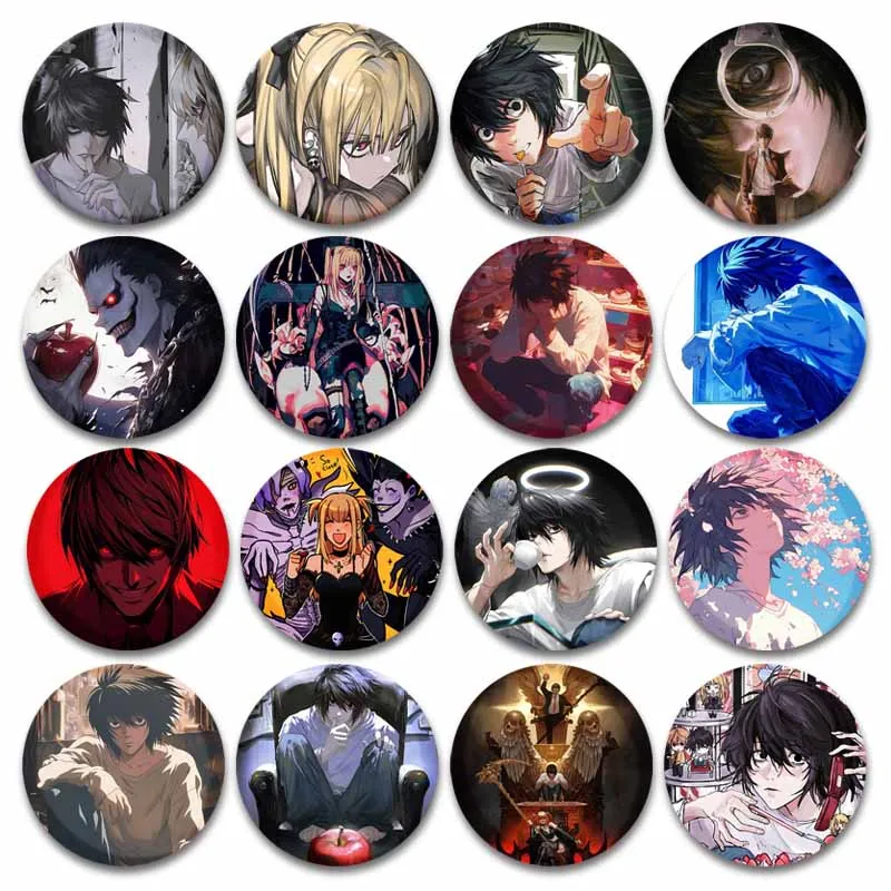 Classic Anime Death Note Round Brooch Cartoon Character L Yagami Light Ryuk Misa Badge Pin DIY Backpack Shirt Accessories Gifts