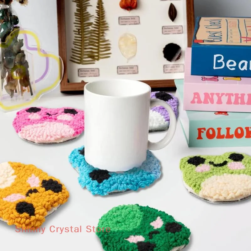 

6pcs Mushroom Patterns Punch Needle For Embroidery Kit Punch Needle Coaster Set Tufted Mug Rug Craft DIY Kit For Adult Beginners