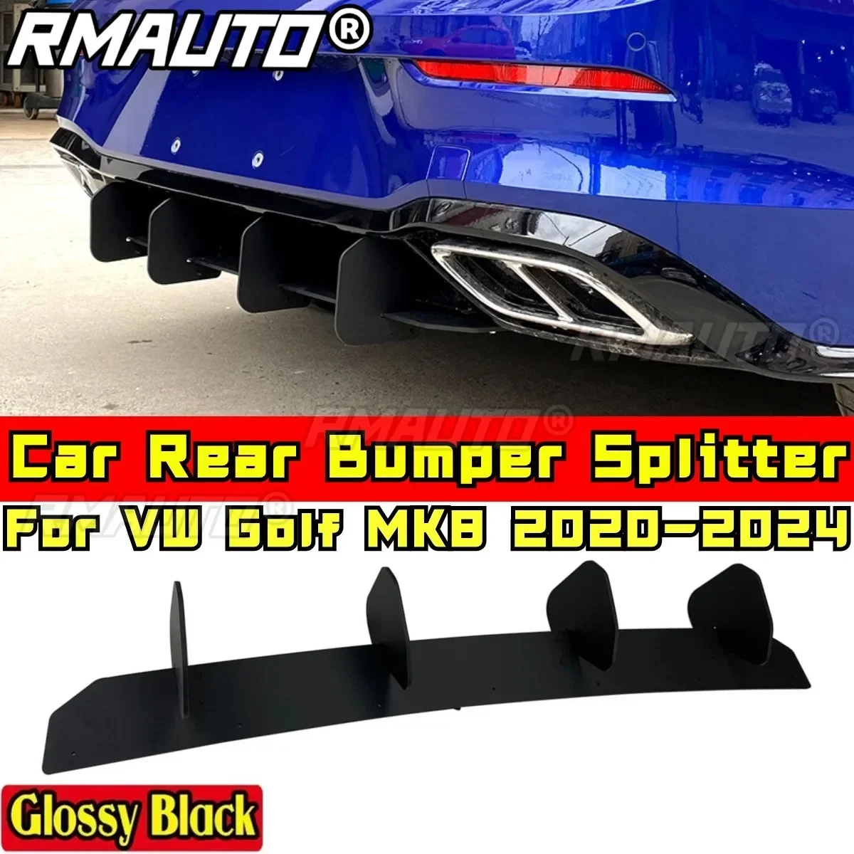 

Для VW Golf MK8 2020-2024 Комплект кузова задний бампер диффузор глянцевый черный спортивный стиль бампер фартук диффузор автомобильные аксессуары