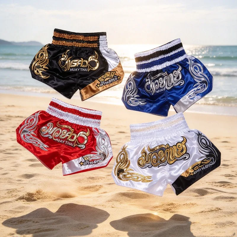 Muay Thai Shorts Men Women Kids Leopard Thai Boxing Shorts Premium Kickboxing Fight Training MMA Pants