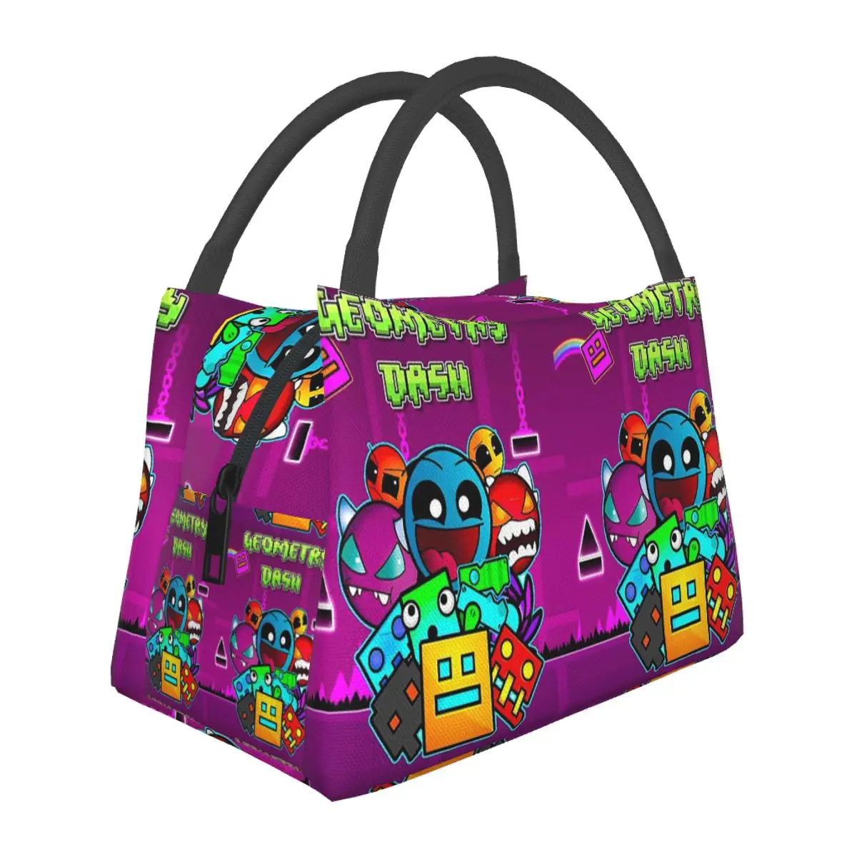 Video Game Geometry Dash Insulated Lunch Bag for School Picnic Storage Food Boxes Container Cooler Thermal Lunch Box Tote